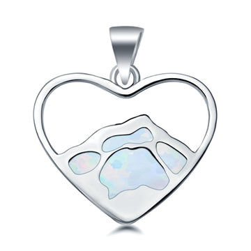 Mountain Heart Lab Created White Opal Charm Pendant 925 Sterling Silver